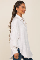 White Striped Button Up Long Sleeve Top