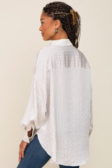 White Striped Button Up Long Sleeve Top