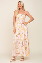 Yellow Floral Smocked Floral Maxi Dress