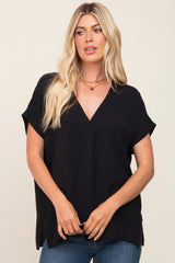 Black Oversized V-Neck Maternity Blouse