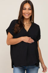 Black Oversized V-Neck Maternity Blouse