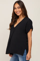 Black Oversized V-Neck Maternity Blouse