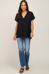 Black Oversized V-Neck Maternity Blouse