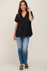 Black Oversized V-Neck Maternity Blouse