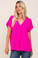 Fuchsia Oversized V-Neck Maternity Blouse