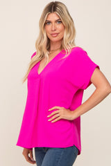 Fuchsia Oversized V-Neck Blouse