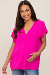 Fuchsia Oversized V-Neck Maternity Blouse