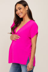 Fuchsia Oversized V-Neck Maternity Blouse