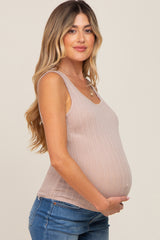 Beige Knit Sleeveless Maternity Top