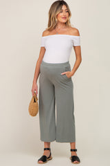 Olive Wide Leg Soft Knit Crop Maternity Pants