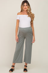 Olive Wide Leg Soft Knit Crop Maternity Pants