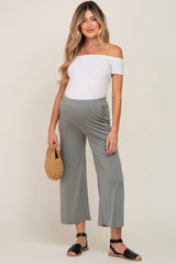 Olive Wide Leg Soft Knit Crop Maternity Pants