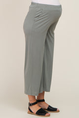 Olive Wide Leg Soft Knit Crop Maternity Pants