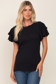 Black Ruffle Sleeve Top