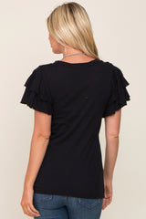 Black Ruffle Sleeve Top