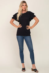 Black Ruffle Sleeve Top