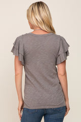 Heather Grey Ruffle Sleeve Top