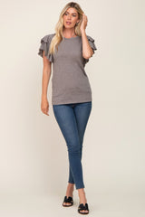 Heather Grey Ruffle Sleeve Top