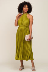 Lime Pleated Maternity Halter Dress