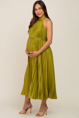 Lime Pleated Maternity Halter Dress