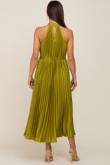 Lime Pleated Maternity Halter Dress