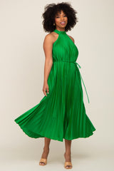 Green Pleated Halter Dress