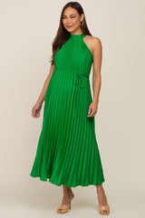 Green Pleated Maternity Halter Dress