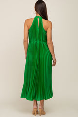 Green Pleated Maternity Halter Dress