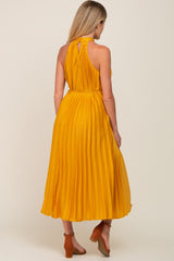 Yellow Pleated Maternity Halter Dress