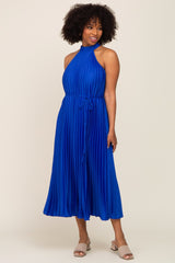 Royal Blue Pleated Maternity Halter Dress