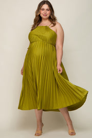 Lime Pleated Sleeveless Waist Tie Maternity Plus Maxi Dress