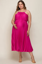 Fuchsia Pleated Sleeveless Waist Tie Maternity Plus Maxi Dress