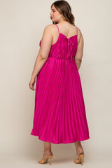 Fuchsia Pleated Sleeveless Waist Tie Maternity Plus Maxi Dress