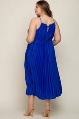 Royal Blue Pleated Sleeveless Waist Tie Maternity Plus Maxi Dress