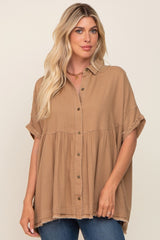 Moha Button Up Contrast Stitch Short Sleeve Maternity Top