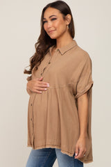 Moha Button Up Contrast Stitch Short Sleeve Maternity Top