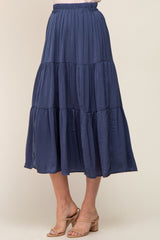 Navy Blue Tiered Midi Skirt