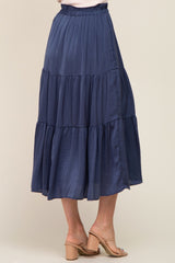 Navy Blue Tiered Midi Skirt