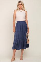 Navy Blue Tiered Midi Skirt