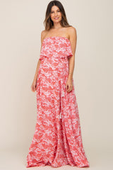 Red Paisley Print Sleeveless Maternity Maxi Dress