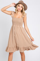 Mocha Linen Sleeveless Smocked Maternity Dress