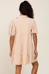 Taupe Collared Button Front Tiered Dress