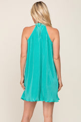 Jade Pleated Plisse Halter Dress