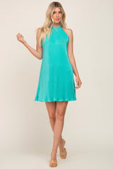 Jade Pleated Plisse Halter Dress