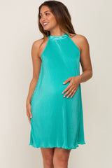 Jade Pleated Plisse Halter Maternity Dress