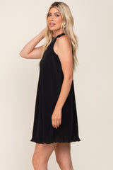 Black Pleated Plisse Halter Dress