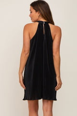 Black Pleated Plisse Halter Maternity Dress