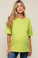 Lime Exposed Seam Maternity Pocket T-Shirt