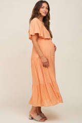 Peach Textured Stripe Deep V-Neck Layered Sleeve Maternity Maxi Dress