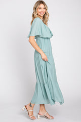 Mint Green Textured Stripe Deep V-Neck Layered Sleeve Maxi Dress